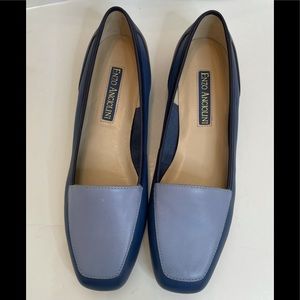 Enzo Angiolini Blue Color Block Loafer Slide On Shoes Leather Size 6.5